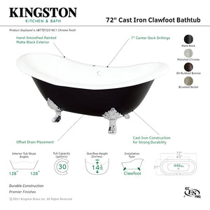 Aqua Eden VBT7D7231NC5 72-Inch Cast Iron Double Slipper Clawfoot Tub with 7-Inch Faucet Drillings, Black/White/Oil Rubbed Bronze