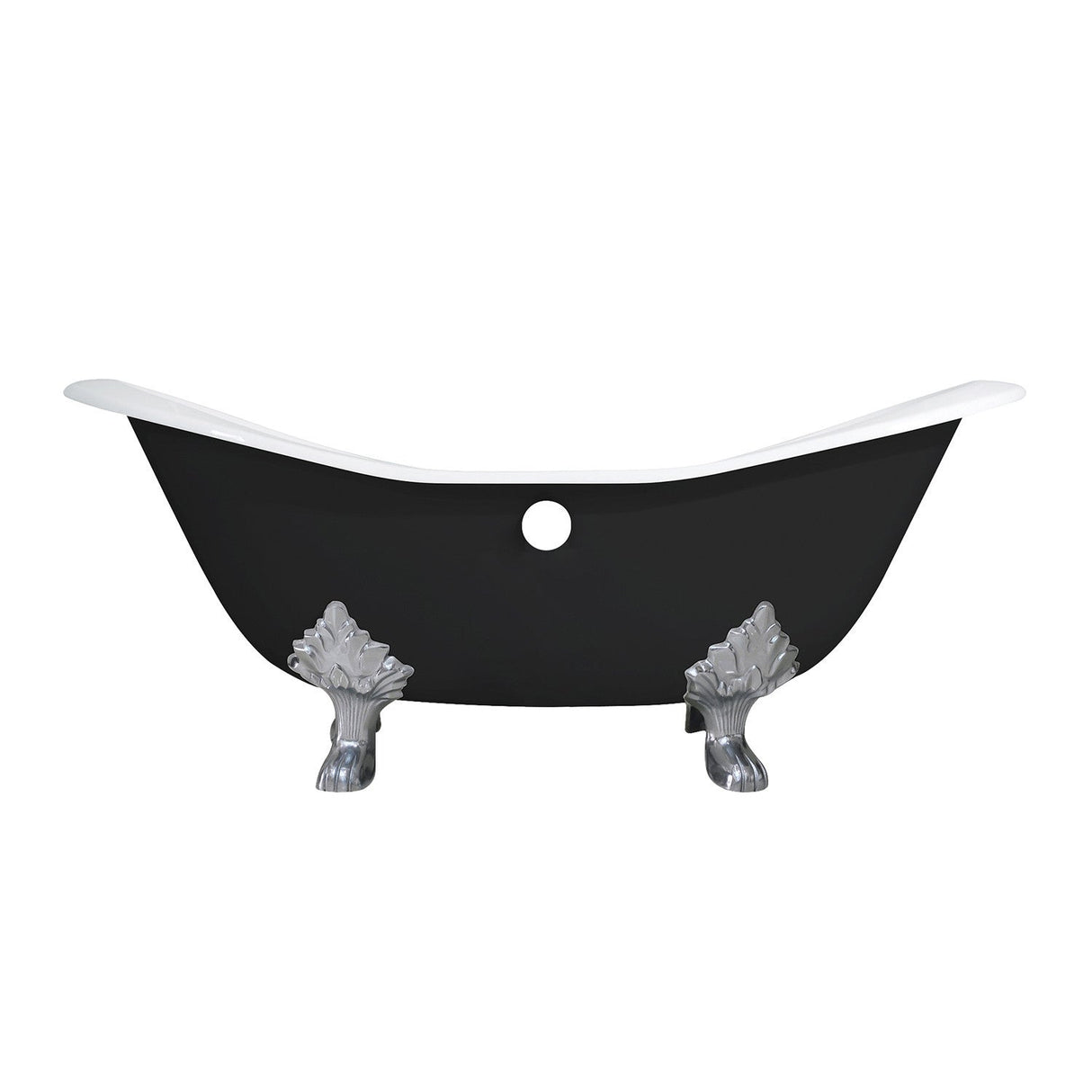 Aqua Eden VBT7D7231NC8 72-Inch Cast Iron Double Slipper Clawfoot Tub with 7-Inch Faucet Drillings, Black/White/Brushed Nickel