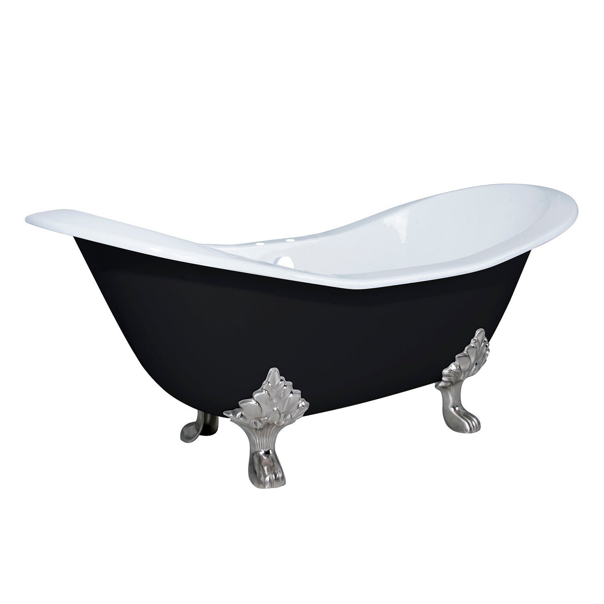 Aqua Eden VBT7D7231NC8 72-Inch Cast Iron Double Slipper Clawfoot Tub with 7-Inch Faucet Drillings, Black/White/Brushed Nickel