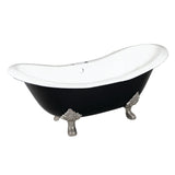 Aqua Eden VBT7D7231NC8 72-Inch Cast Iron Double Slipper Clawfoot Tub with 7-Inch Faucet Drillings, Black/White/Brushed Nickel