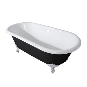 Aqua Eden VBTND663013NB1 66-Inch Cast Iron Double Ended Clawfoot Tub (No Faucet Drillings), Black/White/Polished Chrome