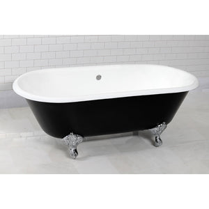 Aqua Eden VBTND663013NB1 66-Inch Cast Iron Double Ended Clawfoot Tub (No Faucet Drillings), Black/White/Polished Chrome
