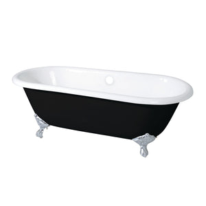 Aqua Eden VBTND663013NB1 66-Inch Cast Iron Double Ended Clawfoot Tub (No Faucet Drillings), Black/White/Polished Chrome