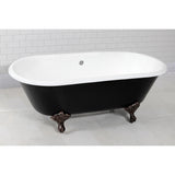 Aqua Eden VBTND663013NB5 66-Inch Cast Iron Double Ended Clawfoot Tub (No Faucet Drillings), Black/White/Oil Rubbed Bronze
