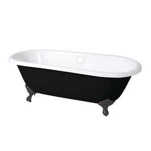 Aqua Eden VBTND663013NB5 66-Inch Cast Iron Double Ended Clawfoot Tub (No Faucet Drillings), Black/White/Oil Rubbed Bronze