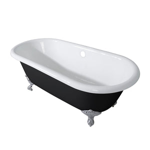 Aqua Eden VBTND663013NB8 66-Inch Cast Iron Double Ended Clawfoot Tub (No Faucet Drillings), Black/White/Brushed Nickel