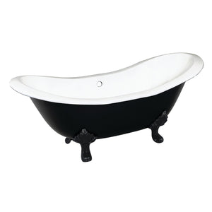 Aqua Eden VBTND7231NC0 72-Inch Cast Iron Double Slipper Clawfoot Tub (No Faucet Drillings), White/Matte Black