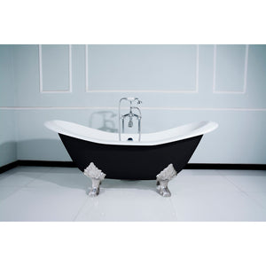 Aqua Eden VBTND7231NC1 72-Inch Cast Iron Double Slipper Clawfoot Tub (No Faucet Drillings), Black/White/Polished Chrome
