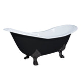 Aqua Eden VBTND7231NC5 72-Inch Cast Iron Double Slipper Clawfoot Tub (No Faucet Drillings), Black/White/Oil Rubbed Bronze