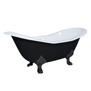 Aqua Eden VBTND7231NC5 72-Inch Cast Iron Double Slipper Clawfoot Tub (No Faucet Drillings), Black/White/Oil Rubbed Bronze