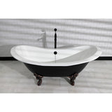 Aqua Eden VBTND7231NC5 72-Inch Cast Iron Double Slipper Clawfoot Tub (No Faucet Drillings), Black/White/Oil Rubbed Bronze