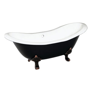 Aqua Eden VBTND7231NC5 72-Inch Cast Iron Double Slipper Clawfoot Tub (No Faucet Drillings), Black/White/Oil Rubbed Bronze