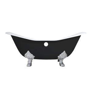 Aqua Eden VBTND7231NC8 72-Inch Cast Iron Double Slipper Clawfoot Tub (No Faucet Drillings), Black/White/Brushed Nickel