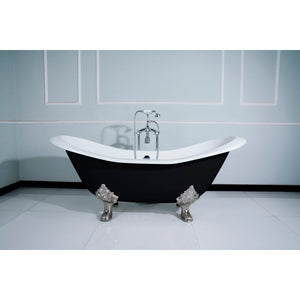 Aqua Eden VBTND7231NC8 72-Inch Cast Iron Double Slipper Clawfoot Tub (No Faucet Drillings), Black/White/Brushed Nickel
