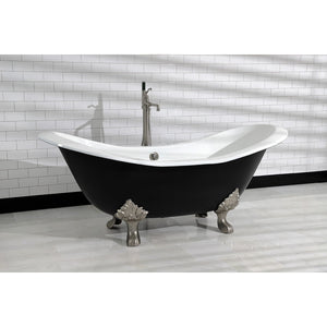 Aqua Eden VBTND7231NC8 72-Inch Cast Iron Double Slipper Clawfoot Tub (No Faucet Drillings), Black/White/Brushed Nickel