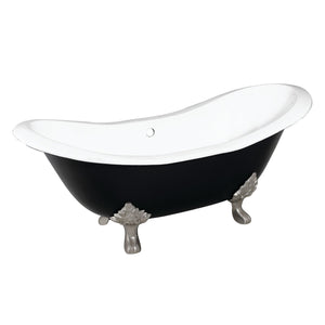 Aqua Eden VBTND7231NC8 72-Inch Cast Iron Double Slipper Clawfoot Tub (No Faucet Drillings), Black/White/Brushed Nickel