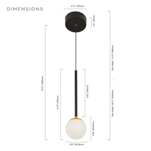 VONN Capri VCP2101BL 5" 1-Light Integrated LED ETL Certified Height Adjustable Pendant, with Glass Shade, Black