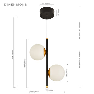 VONN Capri VCP2202BL 100-277V 11" 2-Light Integrated LED ETL Certified Height Adjustable Black Pendant, Black