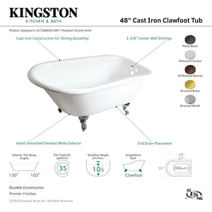 Aqua Eden VCT3D483018NT0 48-Inch Cast Iron Roll Top Clawfoot Tub with 3-3/8 Inch Wall Drillings, White/Matte Black