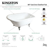 Aqua Eden VCT3D483018NT8 48-Inch Cast Iron Roll Top Clawfoot Tub with 3-3/8 Inch Wall Drillings, White/Brushed Nickel