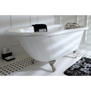 Aqua Eden VCT3D483018NT8 48-Inch Cast Iron Roll Top Clawfoot Tub with 3-3/8 Inch Wall Drillings, White/Brushed Nickel