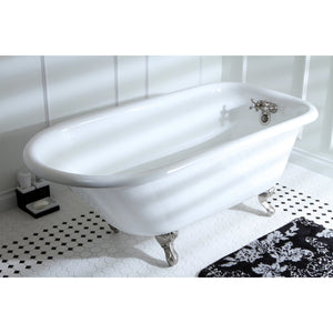 Aqua Eden VCT3D483018NT8 48-Inch Cast Iron Roll Top Clawfoot Tub with 3-3/8 Inch Wall Drillings, White/Brushed Nickel