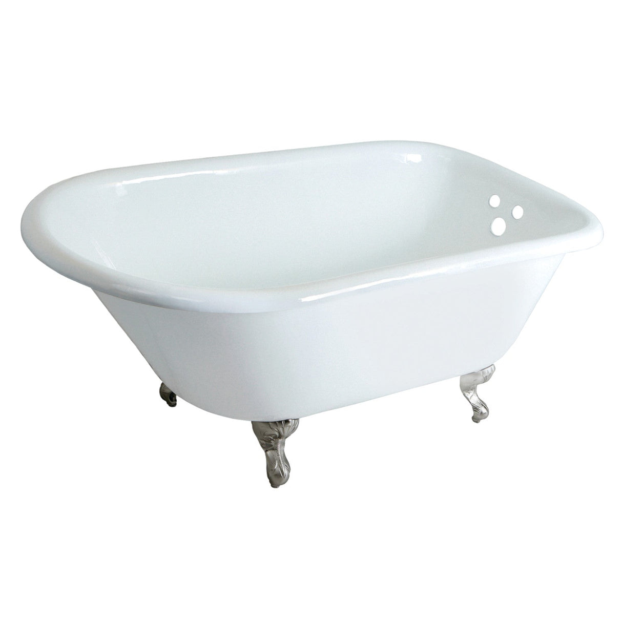 Aqua Eden VCT3D483018NT8 48-Inch Cast Iron Roll Top Clawfoot Tub with 3-3/8 Inch Wall Drillings, White/Brushed Nickel