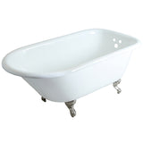 Aqua Eden VCT3D603019NT8 60-Inch Cast Iron Roll Top Clawfoot Tub with 3-3/8 Inch Wall Drillings, White/Brushed Nickel