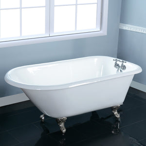 Aqua Eden VCT3D603019NT8 60-Inch Cast Iron Roll Top Clawfoot Tub with 3-3/8 Inch Wall Drillings, White/Brushed Nickel