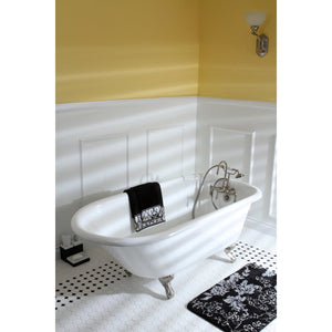 Aqua Eden VCT3D603019NT8 60-Inch Cast Iron Roll Top Clawfoot Tub with 3-3/8 Inch Wall Drillings, White/Brushed Nickel