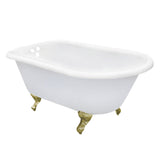 Aqua Eden VCT3D663019NT7 66-Inch Cast Iron Roll Top Clawfoot Tub with 3-3/8 Inch Wall Drillings, White/Brushed Brass