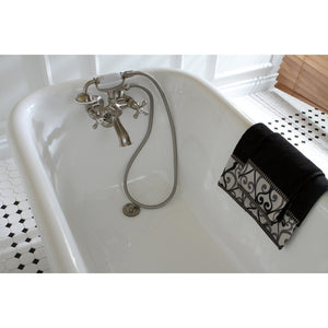 Aqua Eden VCT3D663019NT8 66-Inch Cast Iron Roll Top Clawfoot Tub with 3-3/8 Inch Wall Drillings, White/Brushed Nickel