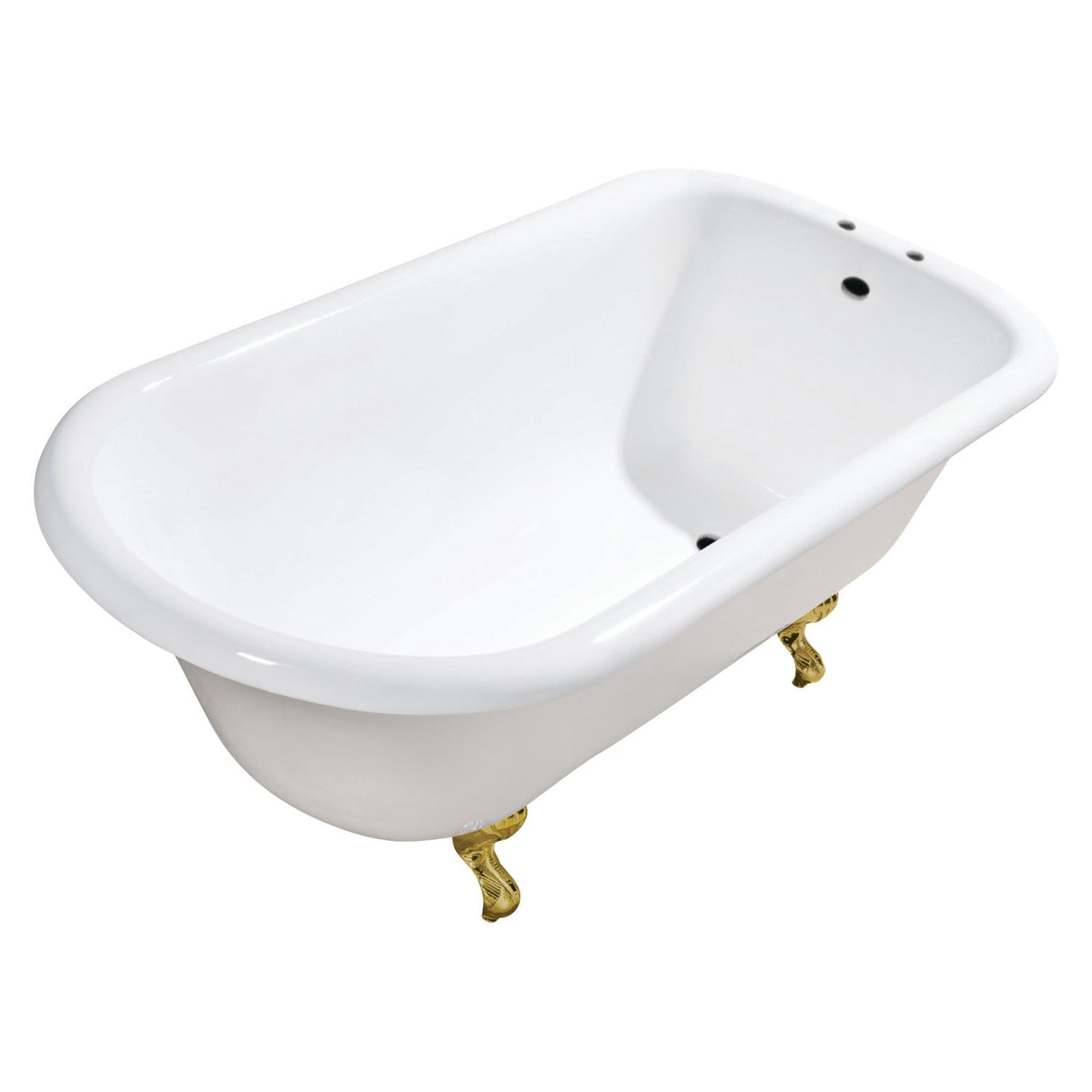 Aqua Eden VCT7D483117W7 48-Inch Cast Iron Roll Top Clawfoot Tub with 7-Inch Faucet Drillings, White/Brushed Brass