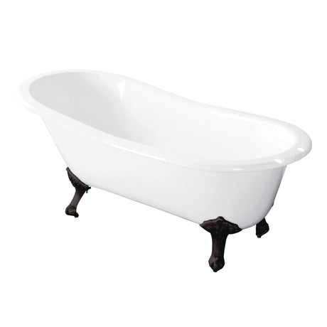 Tazatina VCT7D5431B0 54-Inch Cast Iron Single Slipper Clawfoot Tub with 7-Inch Faucet Drillings, White/Matte Black