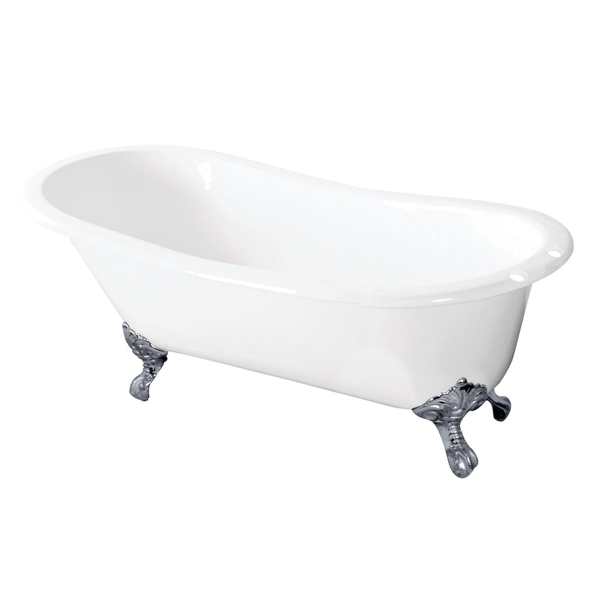 Tazatina VCT7D5731B1 57-Inch Cast Iron Single Slipper Clawfoot Tub with 7-Inch Faucet Drillings, White/Polished Chrome