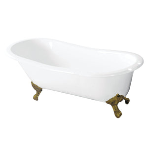 Tazatina VCT7D5731B2 57-Inch Cast Iron Single Slipper Clawfoot Tub with 7-Inch Faucet Drillings, White/Polished Brass