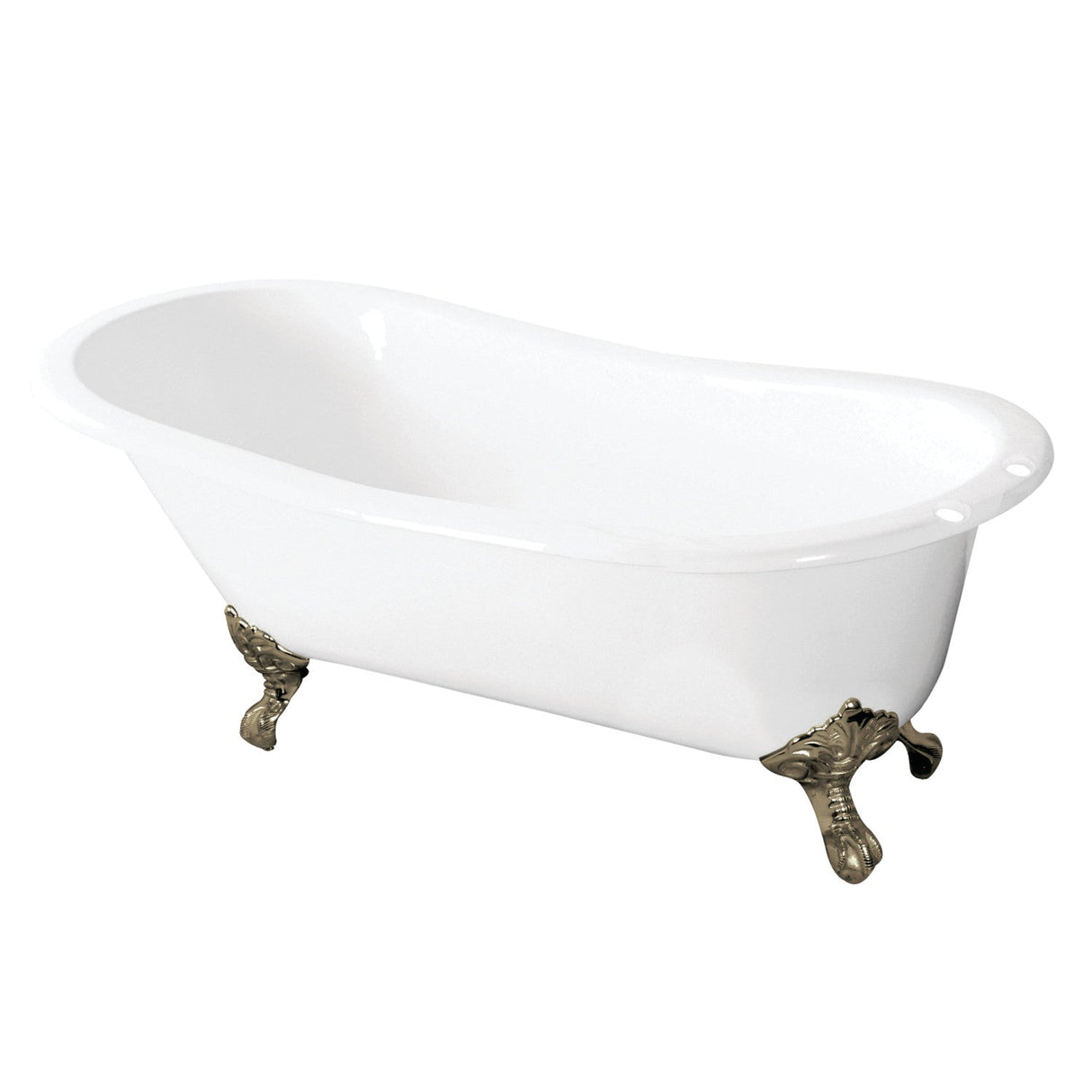 Tazatina VCT7D5731B8 57-Inch Cast Iron Single Slipper Clawfoot Tub with 7-Inch Faucet Drillings, White/Brushed Nickel