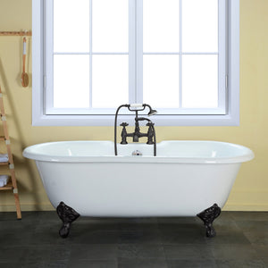 Aqua Eden VCT7D603017NB0 60-Inch Cast Iron Double Ended Clawfoot Tub with 7-Inch Faucet Drillings, White/Matte Black