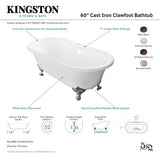 Aqua Eden VCT7D603017NB5 60-Inch Cast Iron Double Ended Clawfoot Tub with 7-Inch Faucet Drillings, White/Oil Rubbed Bronze
