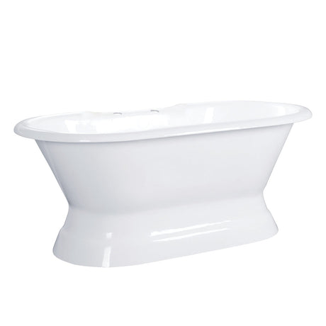 Aqua Eden VCT7D603024 60-Inch Cast Iron Double Ended Pedestal Tub with 7-Inch Faucet Drillings, White