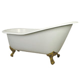 Aqua Eden VCT7D653129B2 61-Inch Cast Iron Single Slipper Clawfoot Tub with 7-Inch Faucet Drillings, White/Polished Brass