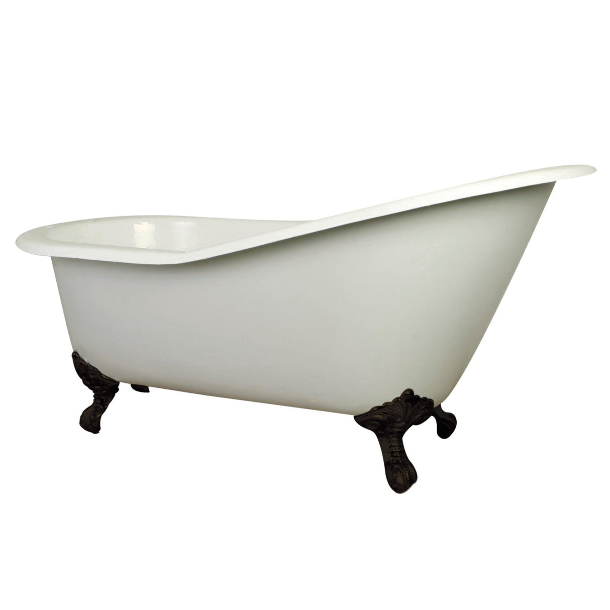 Aqua Eden VCT7D653129B5 61-Inch Cast Iron Single Slipper Clawfoot Tub with 7-Inch Faucet Drillings, White/Oil Rubbed Bronze