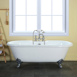 Aqua Eden VCT7D663013NB1 66-Inch Cast Iron Double Ended Clawfoot Tub with 7-Inch Faucet Drillings, White/Polished Chrome
