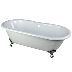Aqua Eden VCT7D663013NB1 66-Inch Cast Iron Double Ended Clawfoot Tub with 7-Inch Faucet Drillings, White/Polished Chrome