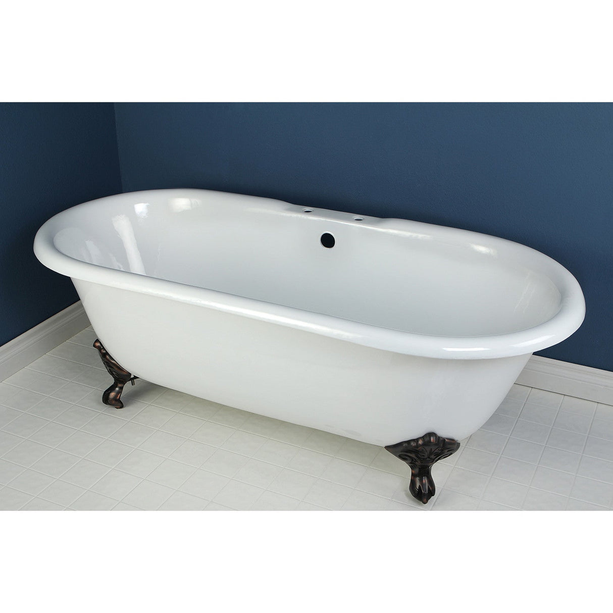 Aqua Eden VCT7D663013NB5 66-Inch Cast Iron Double Ended Clawfoot Tub with 7-Inch Faucet Drillings, White/Oil Rubbed Bronze