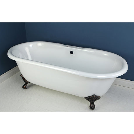 Aqua Eden VCT7D663013NB5 66-Inch Cast Iron Double Ended Clawfoot Tub with 7-Inch Faucet Drillings, White/Oil Rubbed Bronze