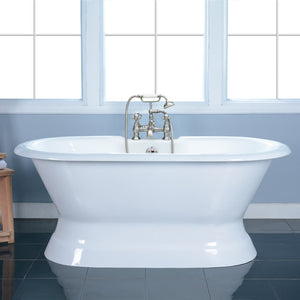Aqua Eden VCT7D663024 66-Inch Cast Iron Double Ended Pedestal Tub with 7-Inch Faucet Drillings, White