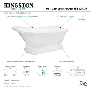 Aqua Eden VCT7D663028 67-Inch Cast Iron Single Slipper Pedestal Tub with 7-Inch Faucet Drillings, White