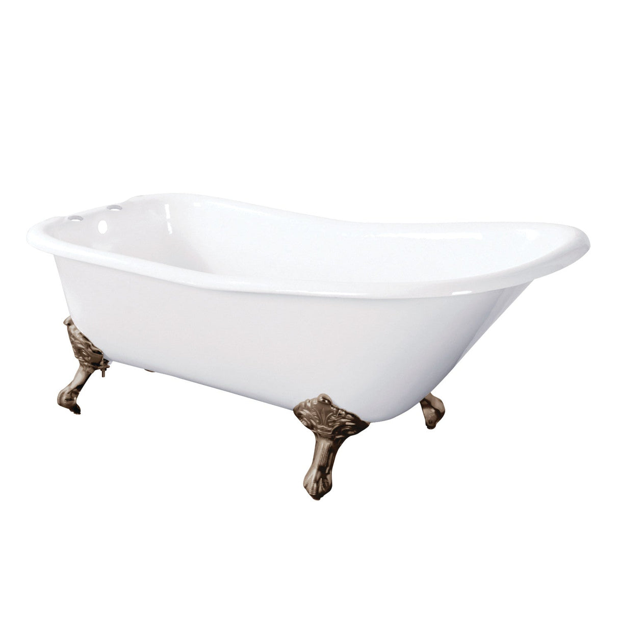 Aqua Eden VCT7D6630NF8 67-Inch Cast Iron Single Slipper Clawfoot Tub with 7-Inch Faucet Drillings, White/Brushed Nickel