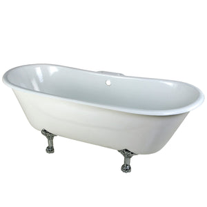 Aqua Eden VCT7D6728NH1 67-Inch Cast Iron Double Slipper Clawfoot Tub with 7-Inch Faucet Drillings, White/Polished Chrome